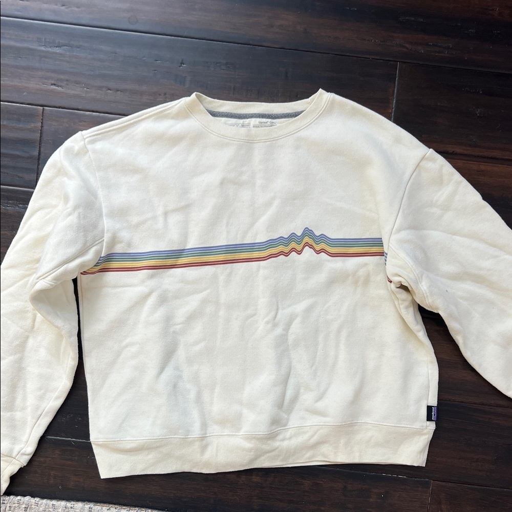 Patagonia Cream Sweater with Colorful Stripe